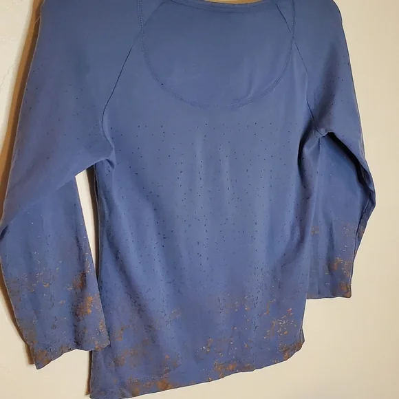 Gold Splash Periwinkle Blue 3/4 Sleeve Armani Exchange Shirt with Paint Accents - Picture 10 of 13